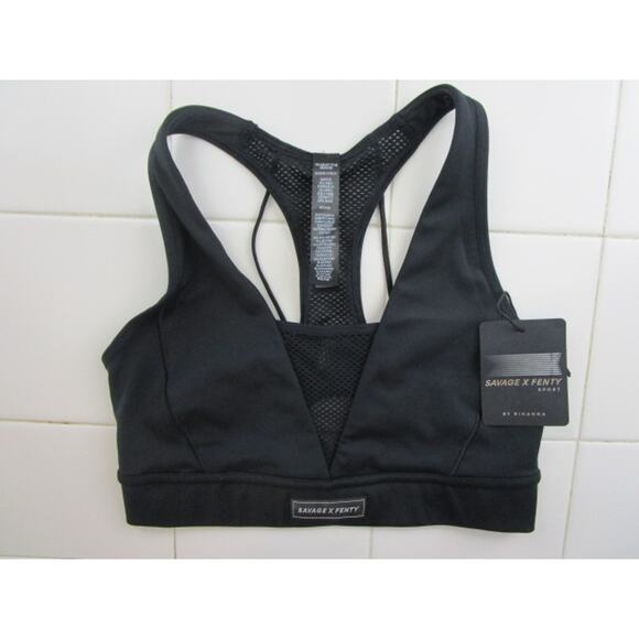 Savage X Fenty Halter Sports Bra Mesh Low Impact Black Bra Women's Medium - Picture 1 of 3